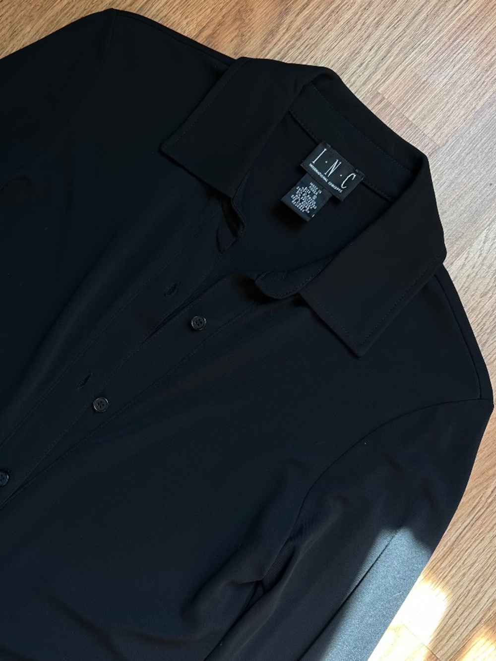 INC International Concepts Black Long Sleeve Button-Up Dress Size S